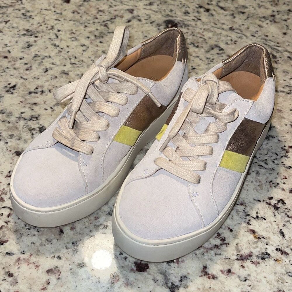 Frye & Co. Hallie Low Suede Casual Sneakers Cream / Gold Women's Size 6